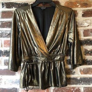 Topshop - NWOT Metallic Gold Deep V Neck Top